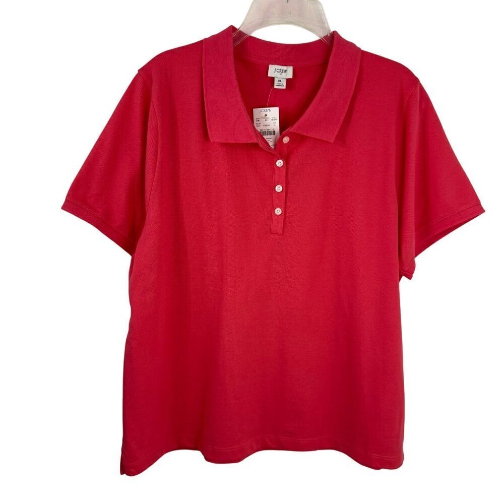 J. Crew Factory NEW Piqué Polo Shirt Guava Coral Pink Women's XL Preppy Classic